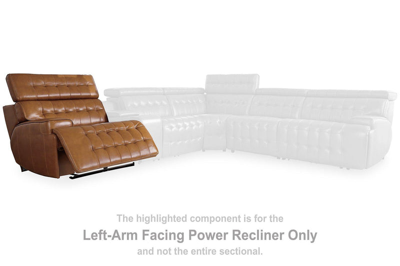 Temmpton Dual Power Leather Reclining Modular Loveseat with Console