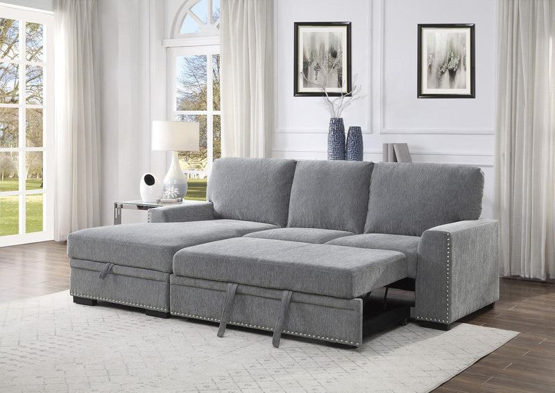 Morelia 2pc Sectional with Pull Out Bed and Left Chaise in Dark Gray