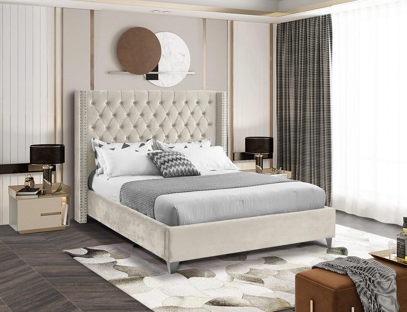 Aiden Cream Velvet King Bed