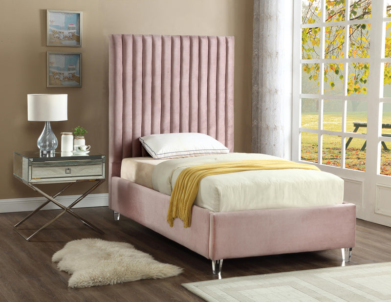 Candace Pink Velvet Twin Bed