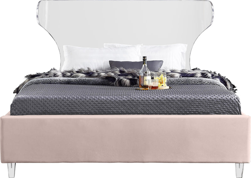 Ghost Pink Velvet Queen Bed