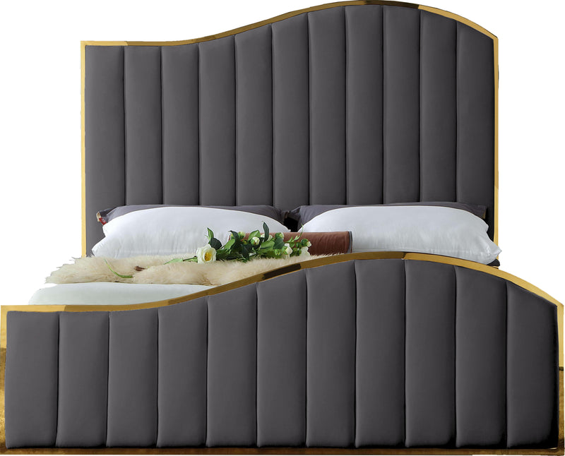 Jolie Grey Velvet King Bed (3 Boxes)