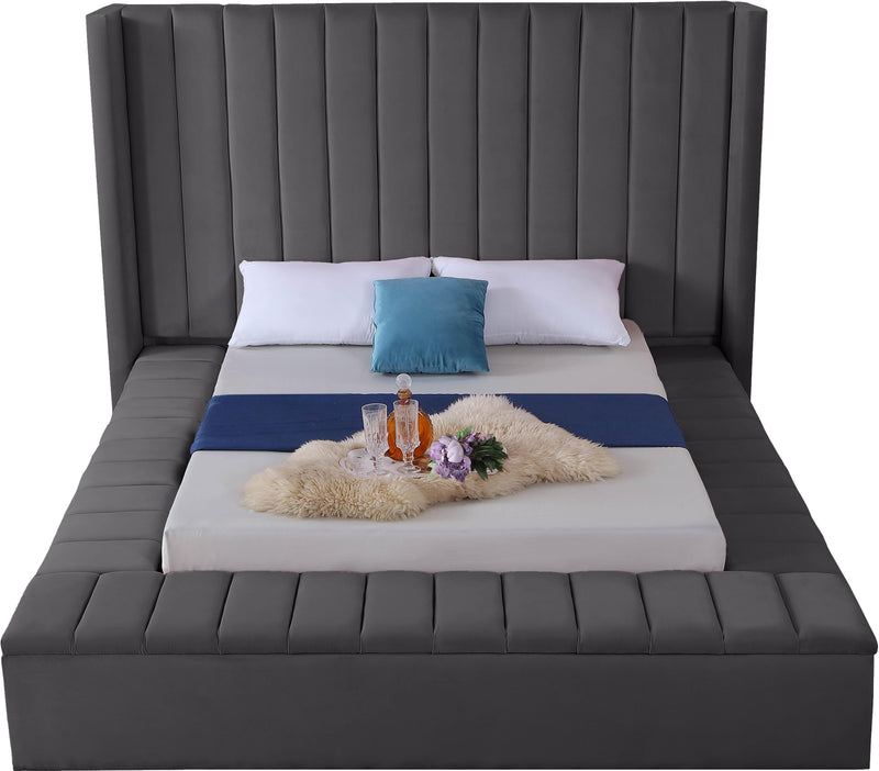 Kiki Grey Velvet Queen Bed (3 Boxes)