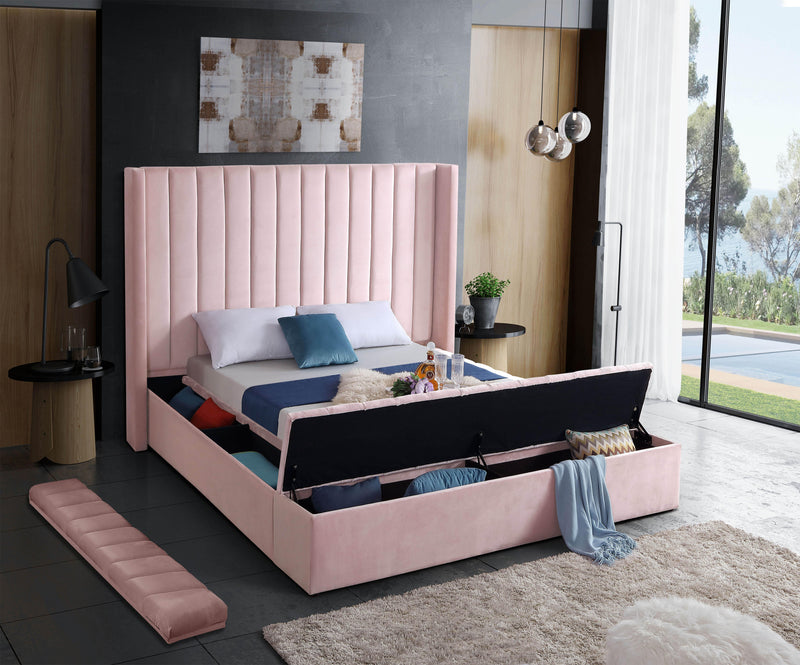 Kiki Pink Velvet Queen Bed (3 Boxes)