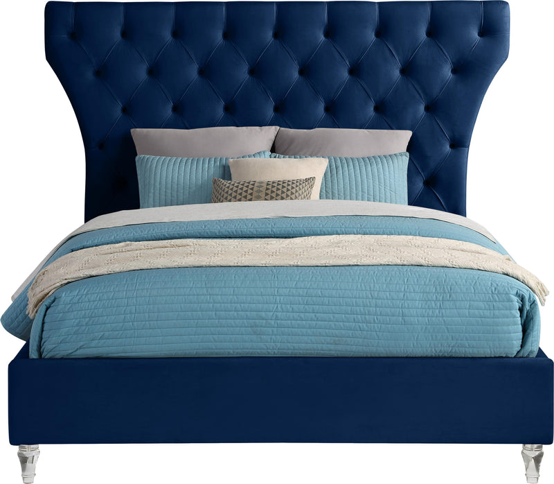 Kira Navy Velvet Queen Bed