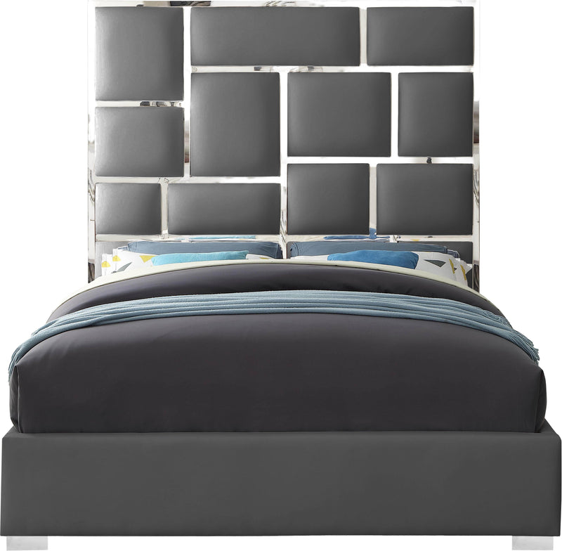 Milan Grey Faux Leather Queen Bed