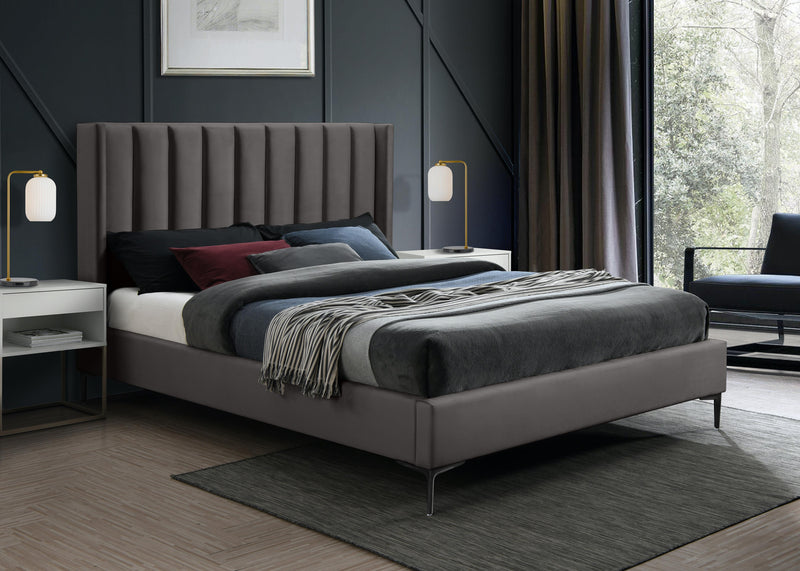 Nadia Grey Velvet Queen Bed