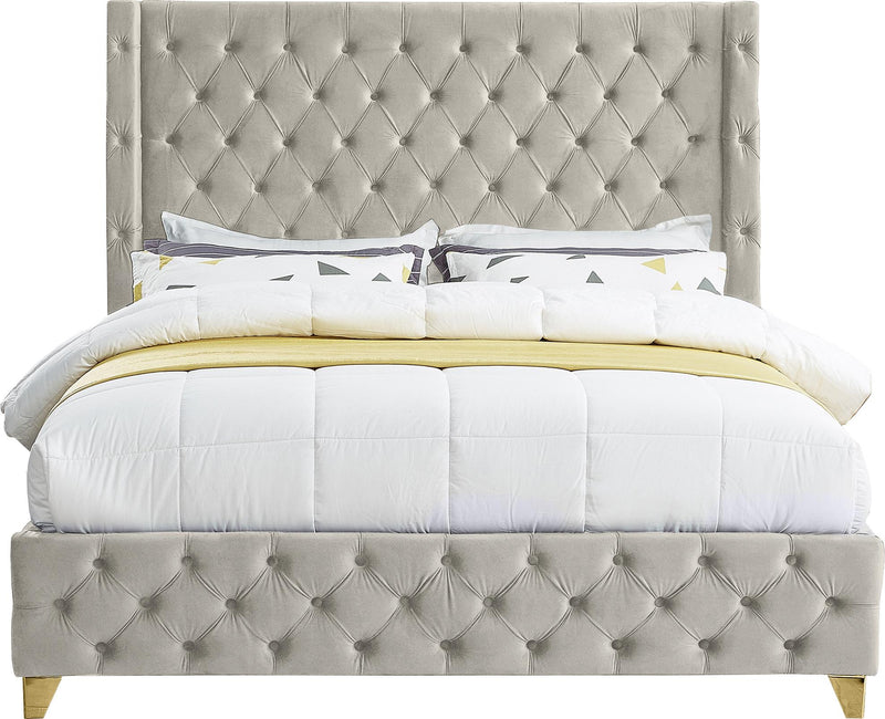 Savan Cream Velvet Queen Bed