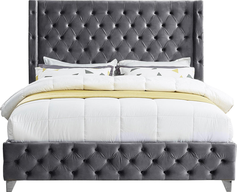 Savan Grey Velvet Full Bed