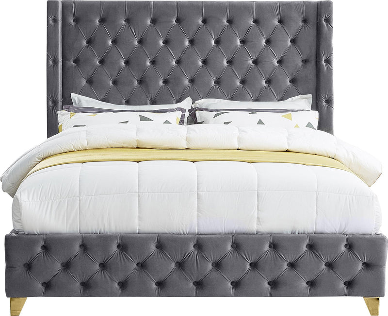 Savan Grey Velvet Queen Bed
