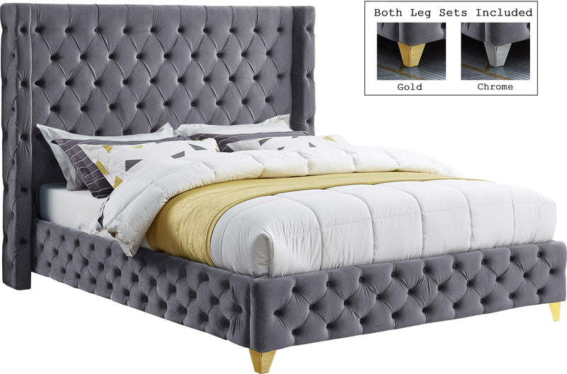 Savan Grey Velvet Queen Bed image