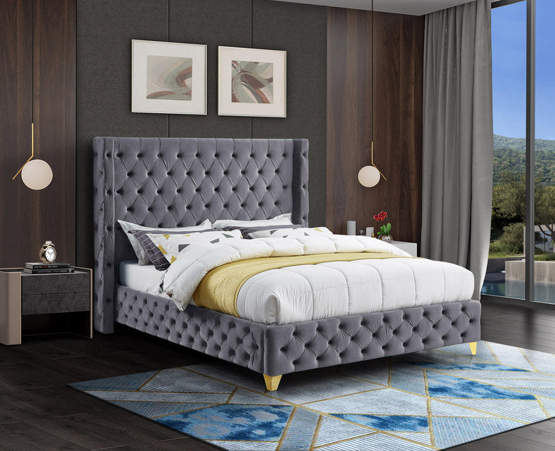 Savan Grey Velvet Queen Bed