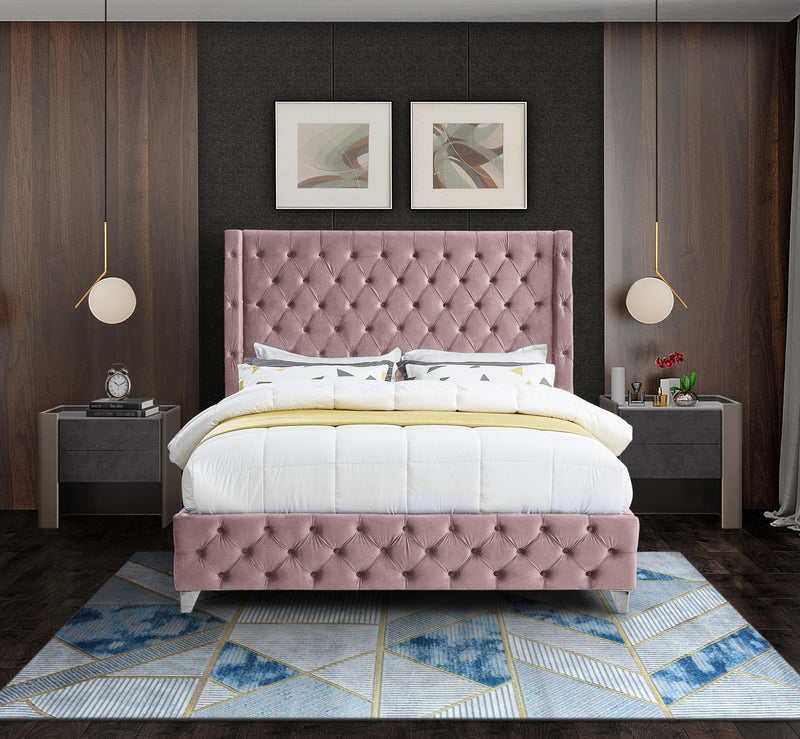 Savan Pink Velvet Full Bed