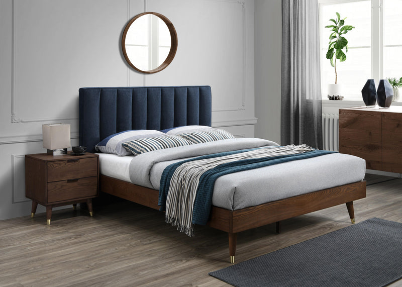 Vance Navy Linen Fabric Queen Bed (3 Boxes)