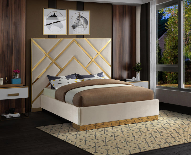 Vector Cream  Velvet Queen Bed