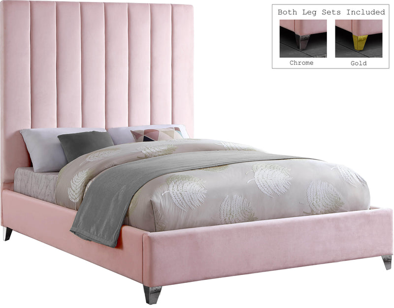 Via Pink Velvet Queen Bed