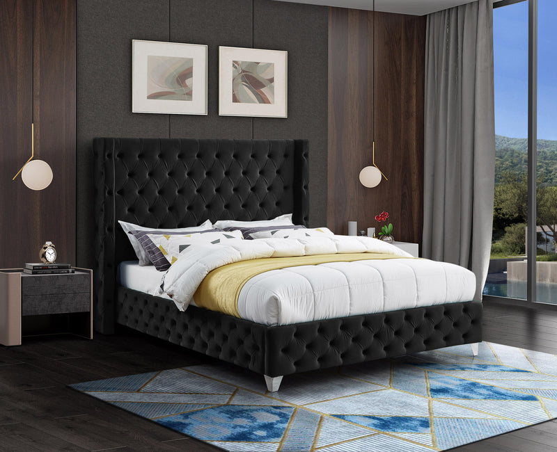 Savan Black Velvet Queen Bed